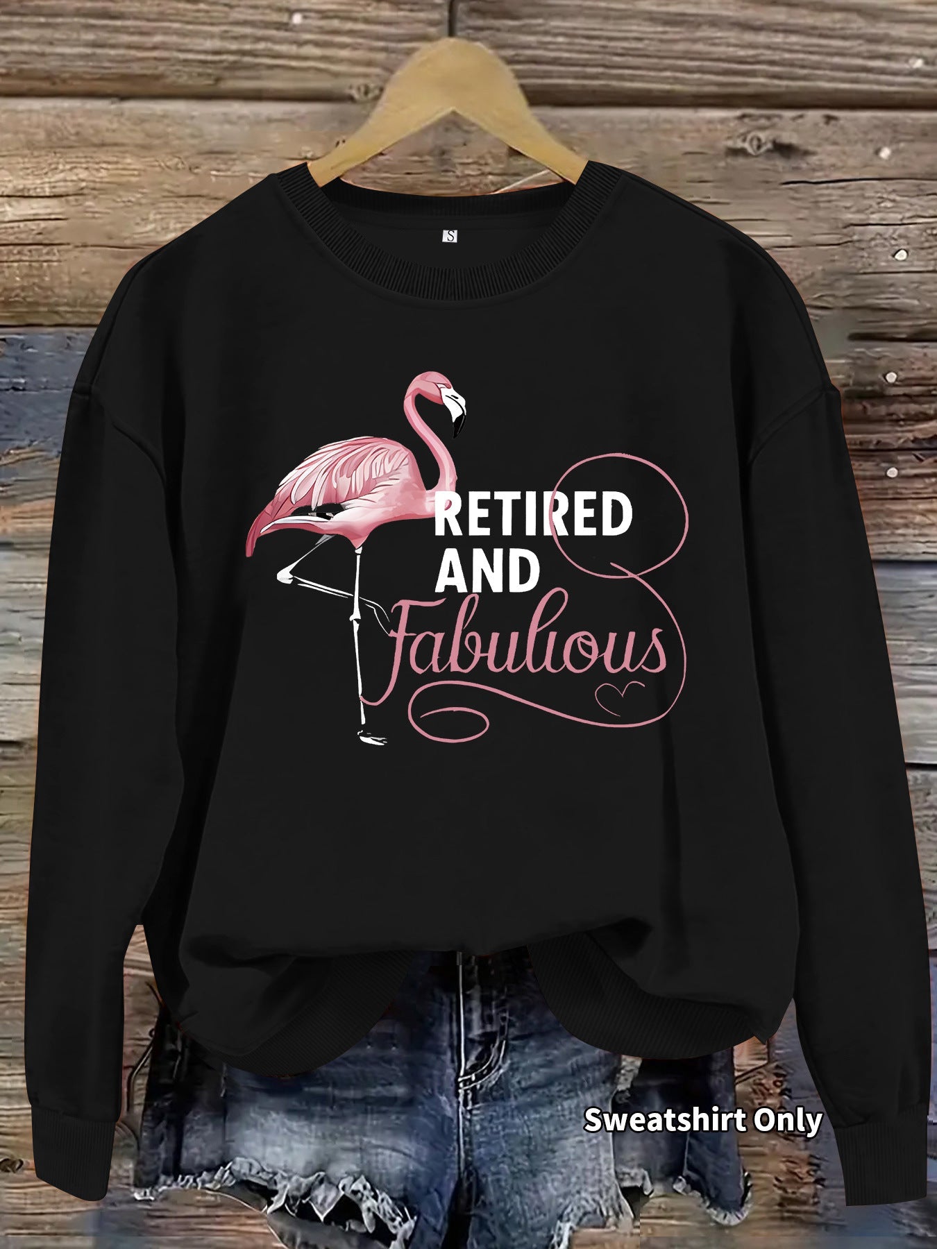 Damen Sweatshirt Flamingo-Motiv Baumwolle
