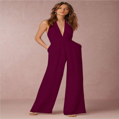 Damen Jumpsuit Eleganter Ausschnitt Weite Beine Eveloria