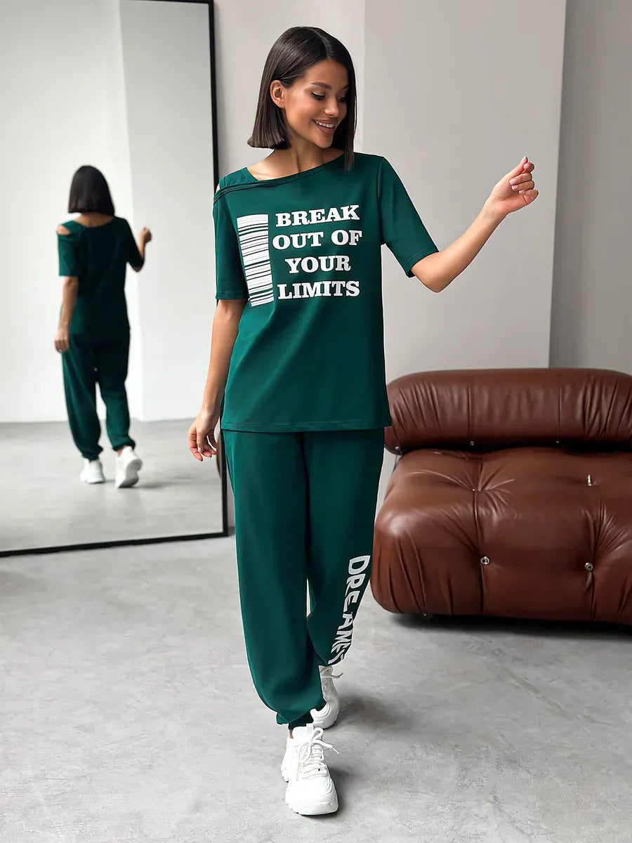Damen Sportliches Zweiteiler Set grafisches Print Cut-Outs Eveloria