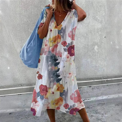 Damen Sommerkleid V-Ausschnitt Voluminöser Rock Eveloria
