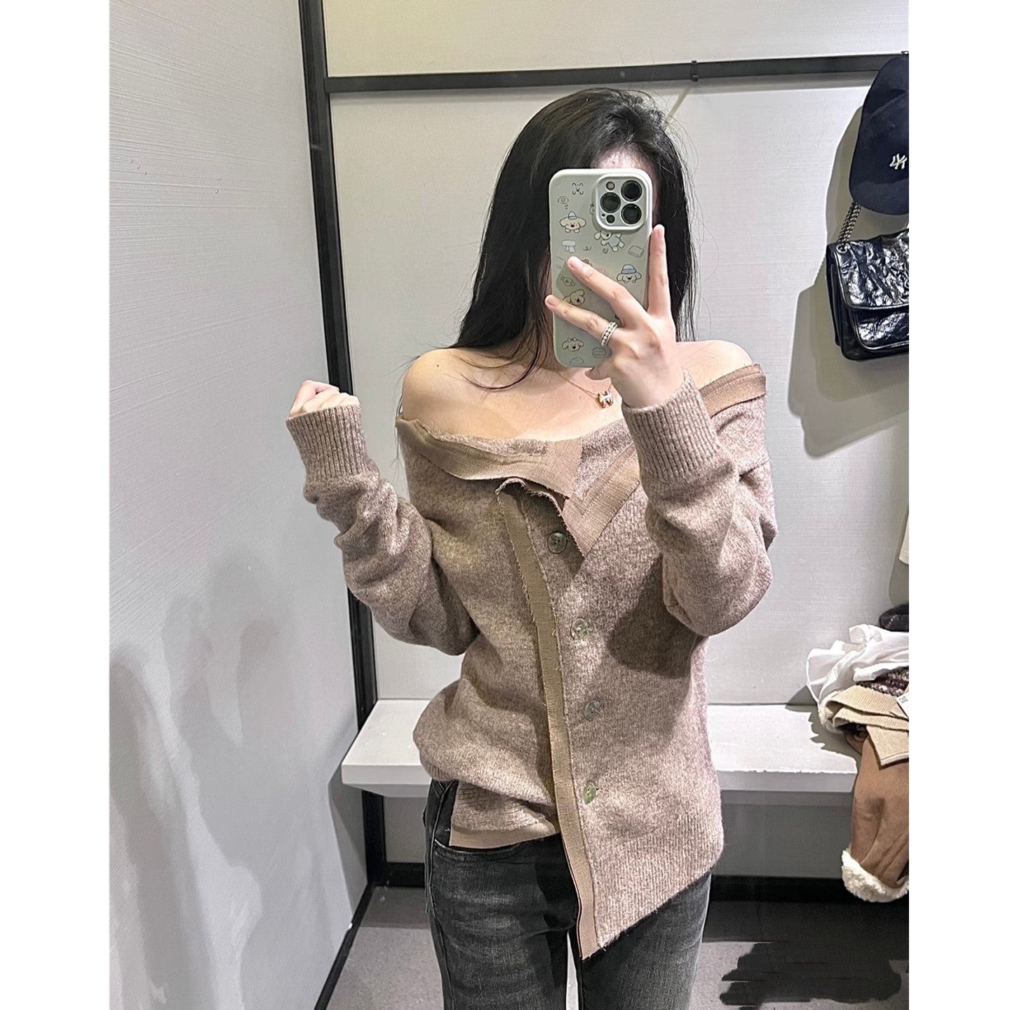 Damen Cardigan Kuschelweich mit Bindegürtel Beige