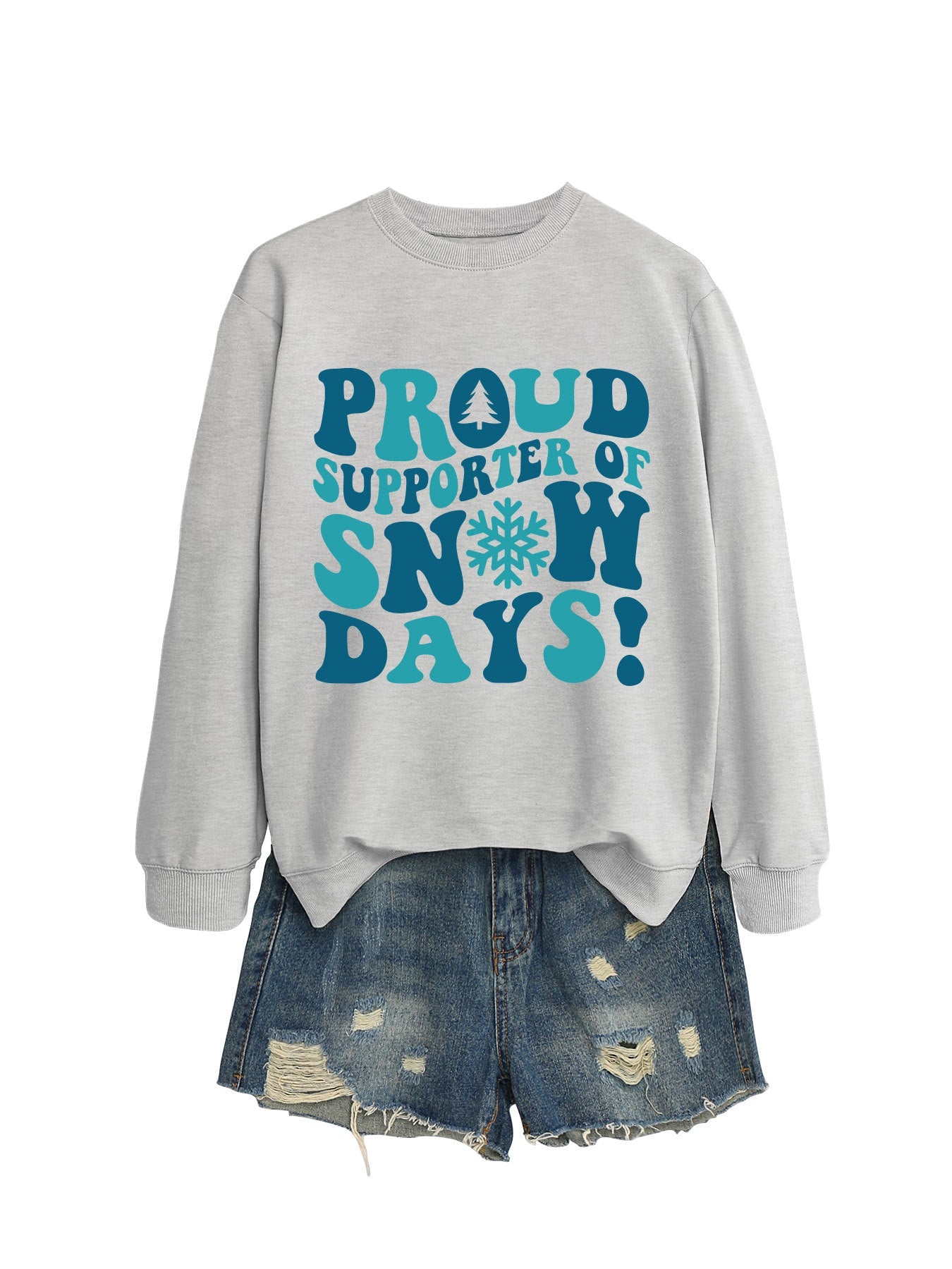 Damen Sweatshirt Kreativer Aufdruck Lässiger Schnitt Grau Eveloria
