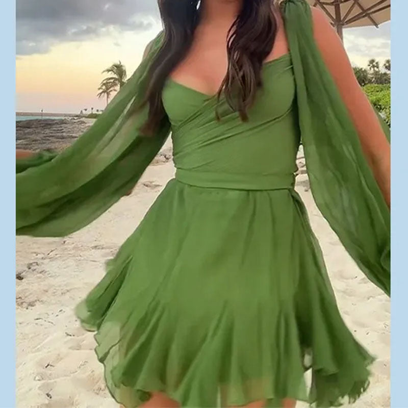 Damen Kleid Kurzarm Leoprint Voluminöse Ärmel