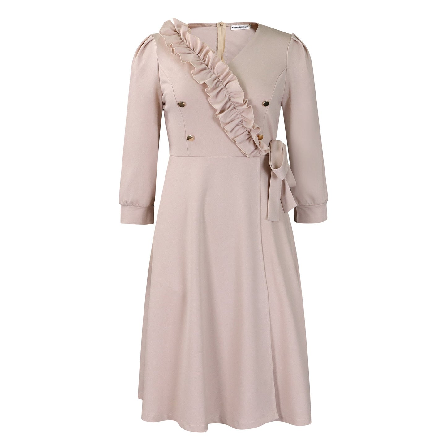 Damen Midikleid Elegantes Rüschendetail Taillierte Silhouette Eveloria