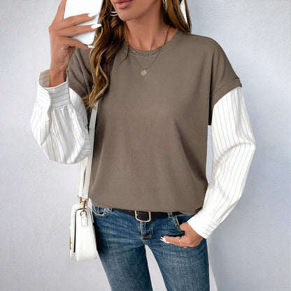 Damen Oberteil Lagenlook Krempelärmel Elegantes Design