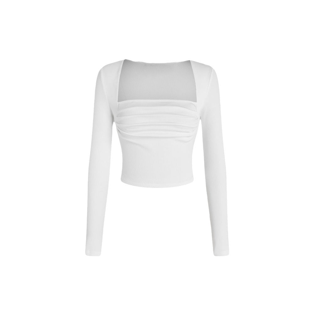 Damen Langarmshirt Cropped Rundhalsausschnitt Baumwolle