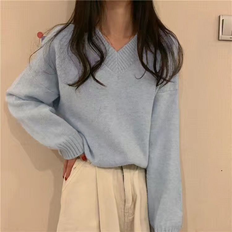 Damen Pullover Weich Wolle V-Ausschnitt Beige Eveloria
