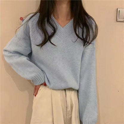 Damen Pullover Weich Wolle V-Ausschnitt Beige Eveloria