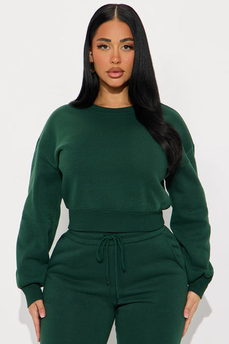Damen Cropped Sweatshirt Überschnittene Schultern Breiter Saum Grau