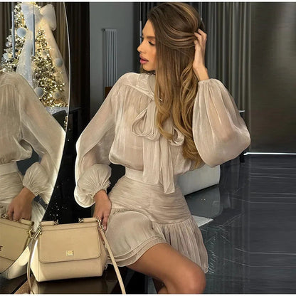 Damen Mini-Kleid mit Schluppenkragen Eveloria