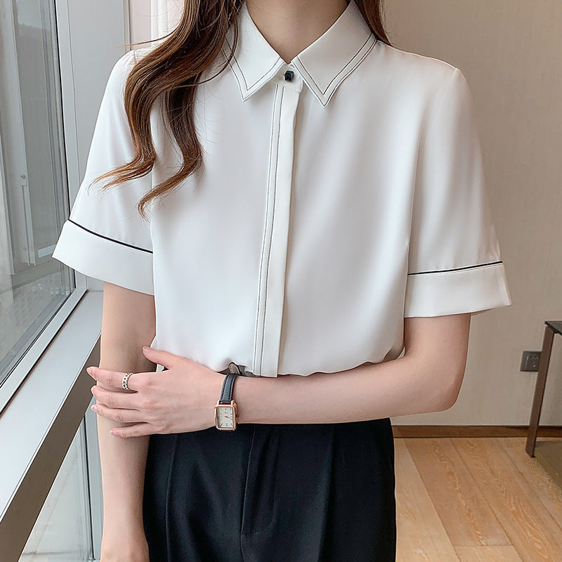 Damen Bluse Kurzarm Klassischer Kragen Elegantes Design Eveloria