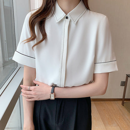 Damen Bluse Kurzarm Klassischer Kragen Elegantes Design Eveloria