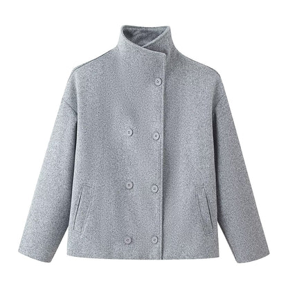 Damen Wolljacke Hochkragen Doppelknopf Eveloria
