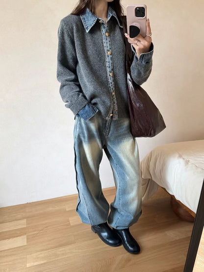 Damen Strickjacke mit Kragen und Knöpfen