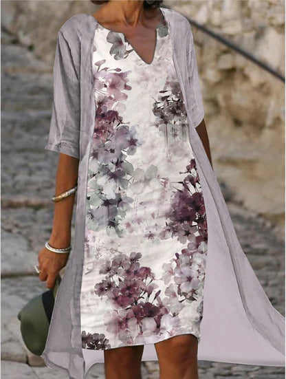 Damen Freizeitkleid Floralmuster V-Ausschnitt Eveloria