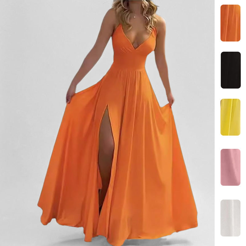 Damen Maxikleid V-Ausschnitt Hochschlitz Eveloria - Eveloria
