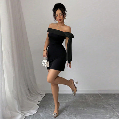 Damen Minikleid Schulterfrei mit Schleifenverschluss Elegantes Design