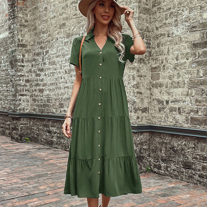 Damen Maxikleid mit Knöpfen und Rüschen Eveloria