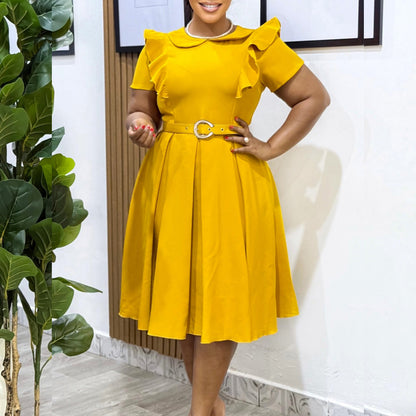 Damen Kleid Rüschendetails Taillierter Gürtel Eveloria - Eveloria