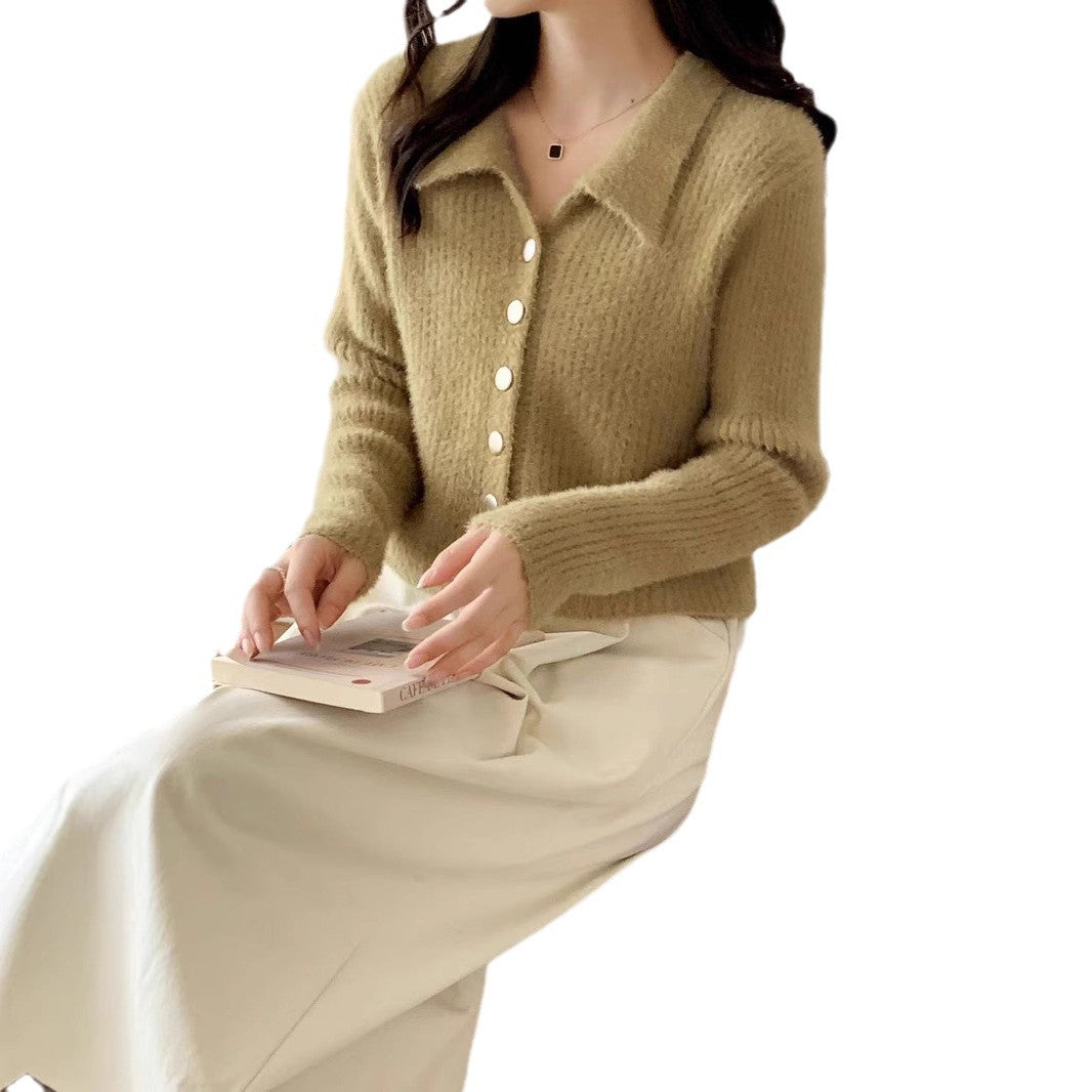 Damen Kurzstrickjacke V-Ausschnitt mit Knöpfen