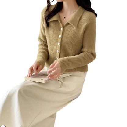 Damen Kurzstrickjacke V-Ausschnitt mit Knöpfen