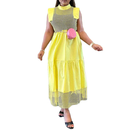 Damen Midi-Kleid Netzdetails Taillenbund