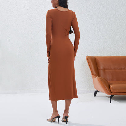 Eveloria Damen Langarmkleid Figurbetont Asymmetrisch