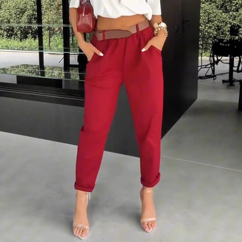 Damen Chinohose Elastischer Bund Weites Bein Eveloria