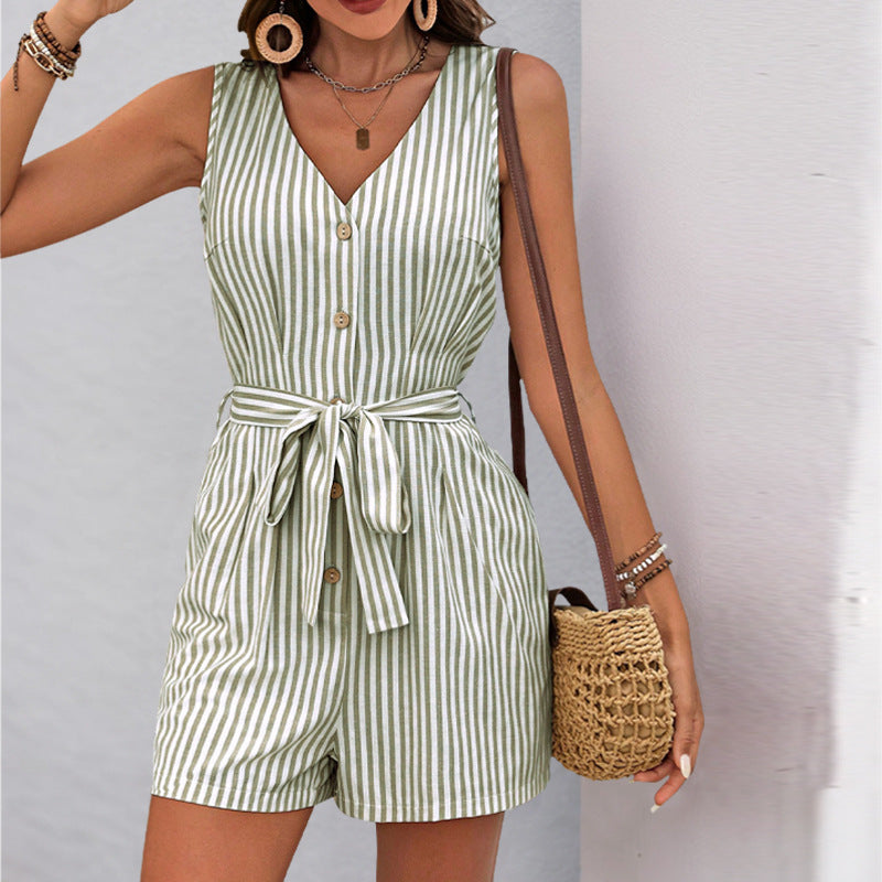 Damen Jumpsuit Lässig Knopfdetails Taillengürtel Eveloria