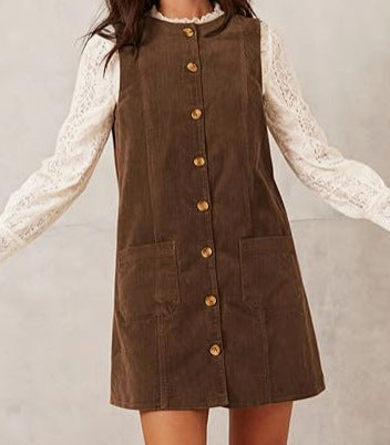 Damen Cordkleid Knielang Mit Taschen Eveloria