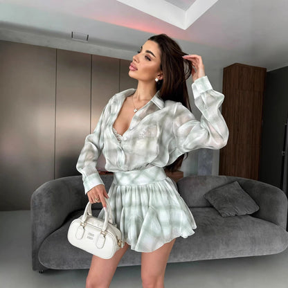 Damen Ensemble Bluse und Rock aus luftigem Stoff
