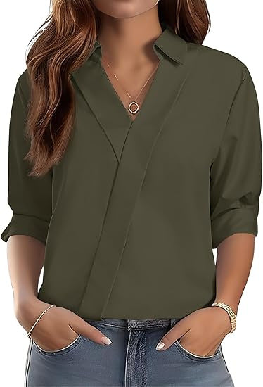 Damen Bluse V-Ausschnitt Strukturiertes Design Eveloria