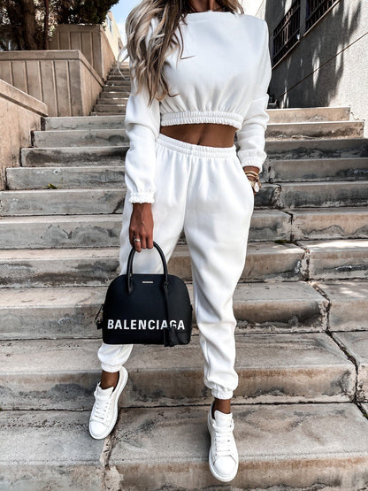 Damen Cropped Sweatset Elastischer Bund Weite Passform