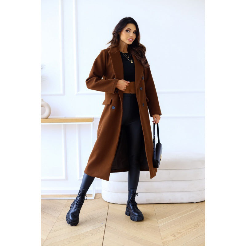 Damen Wollmantel Elegantes Design Doppelter Knopf