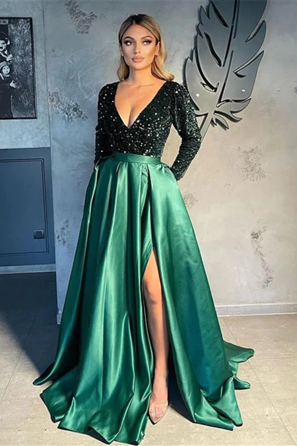 Damen Abendkleid mit Pailletten und hohem Schlitz