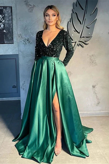 Damen Abendkleid mit Pailletten und hohem Schlitz