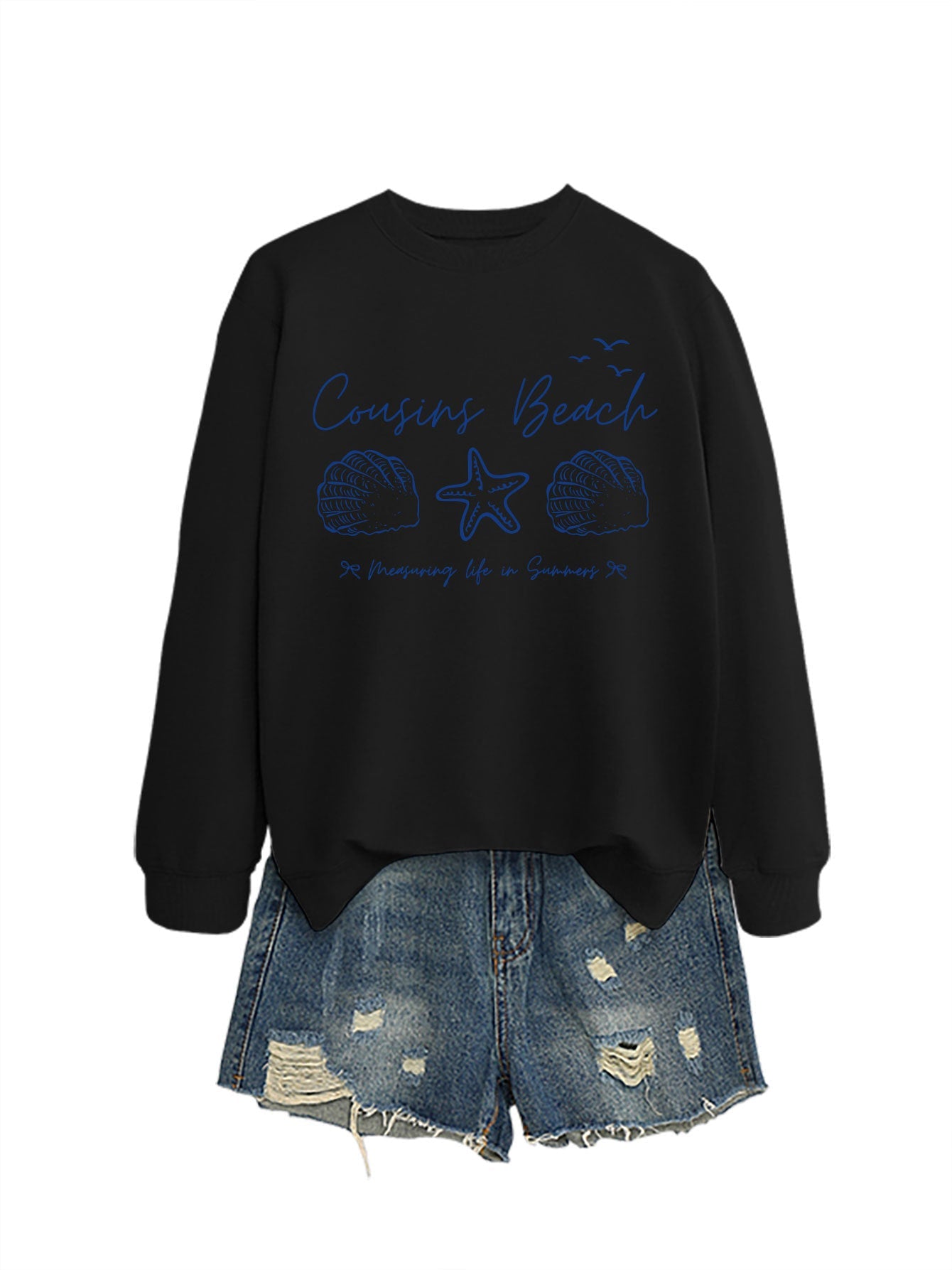 Damen Sweatshirt Maritimes Motiv Bequamer Schnitt Grau Eveloria