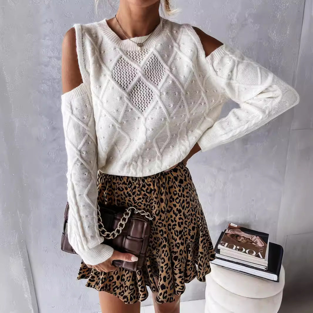 Damen Strickpullover Lochmuster Zopfdetails Eveloria