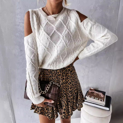 Damen Strickpullover Lochmuster Zopfdetails Eveloria