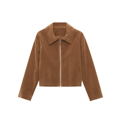Damen Übergangsjacke Wildlederimitat Modernes Revers