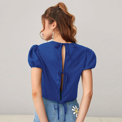 Damen Cropped mit Puffärmeln Rundhalsausschnitt - Eveloria
