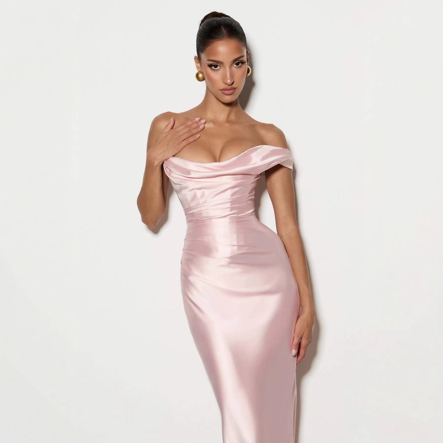Damen Abendkleid Schulterfrei Satin Eveloria