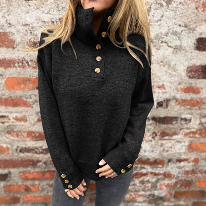 Damen Pullover Hohler Kragen Dekorative Knöpfe Eveloria