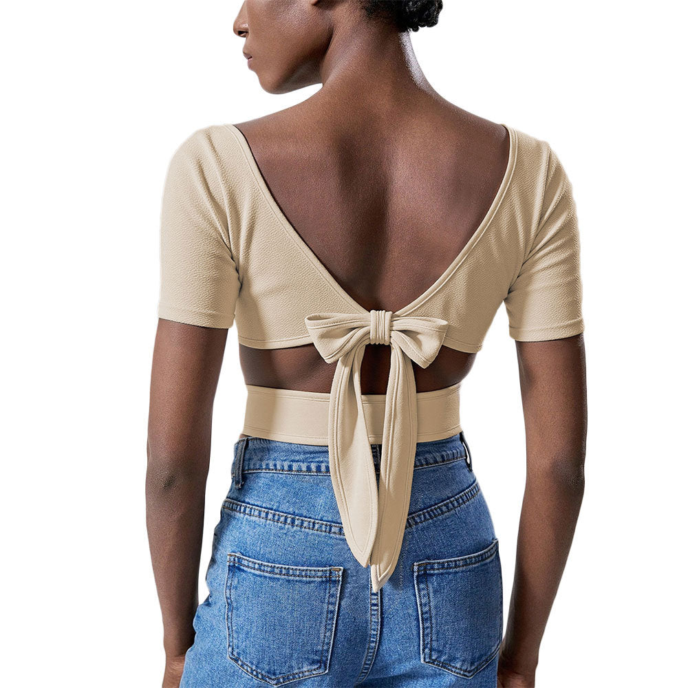 Damen T-Shirt Cropped Quadrat-Ausschnitt Kurzärmelig Eveloria