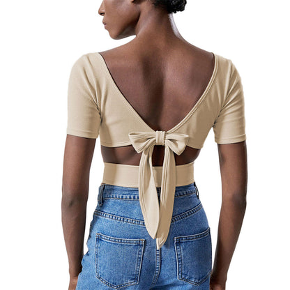 Damen T-Shirt Cropped Quadrat-Ausschnitt Kurzärmelig Eveloria