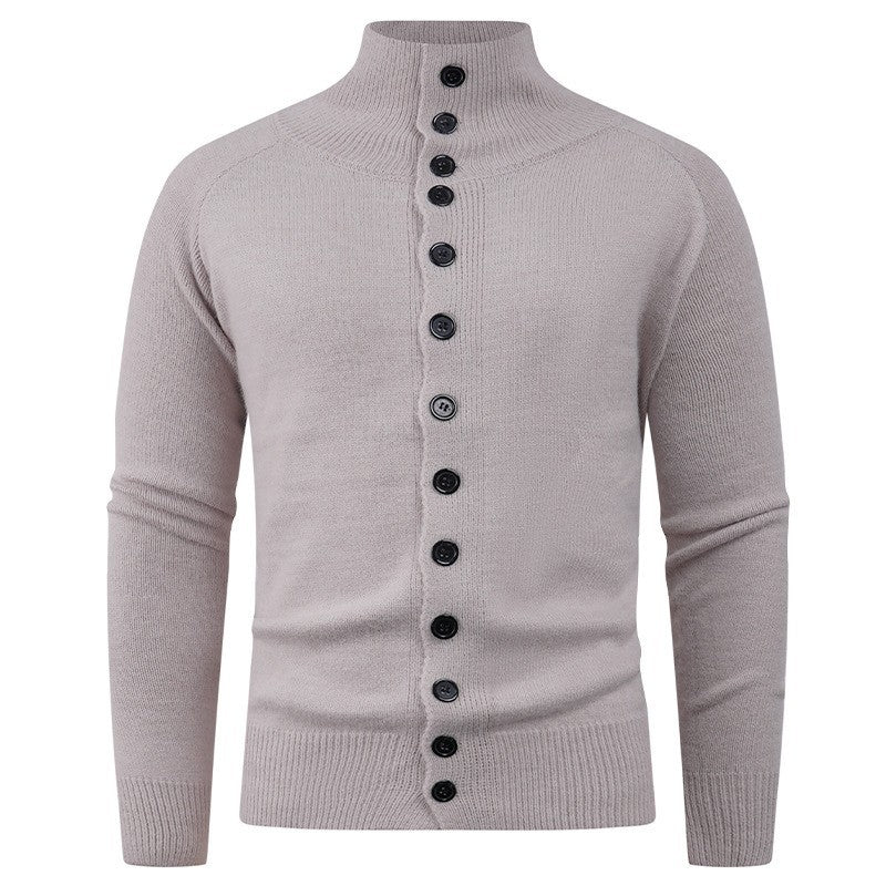 Herren Strickcardigan Stehkragen Knopfverschluss Grau