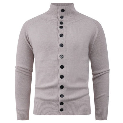 Herren Strickcardigan Stehkragen Knopfverschluss Grau