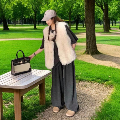 Damen Flauschige Weste mit Knöpfen Eveloria