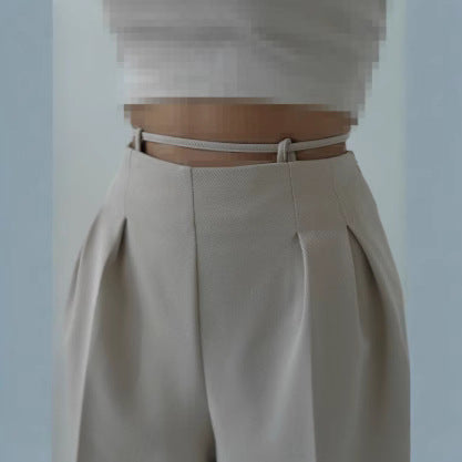 Damen High-Waist Chinohose mit Bindeband Schwarz Eveloria - Eveloria