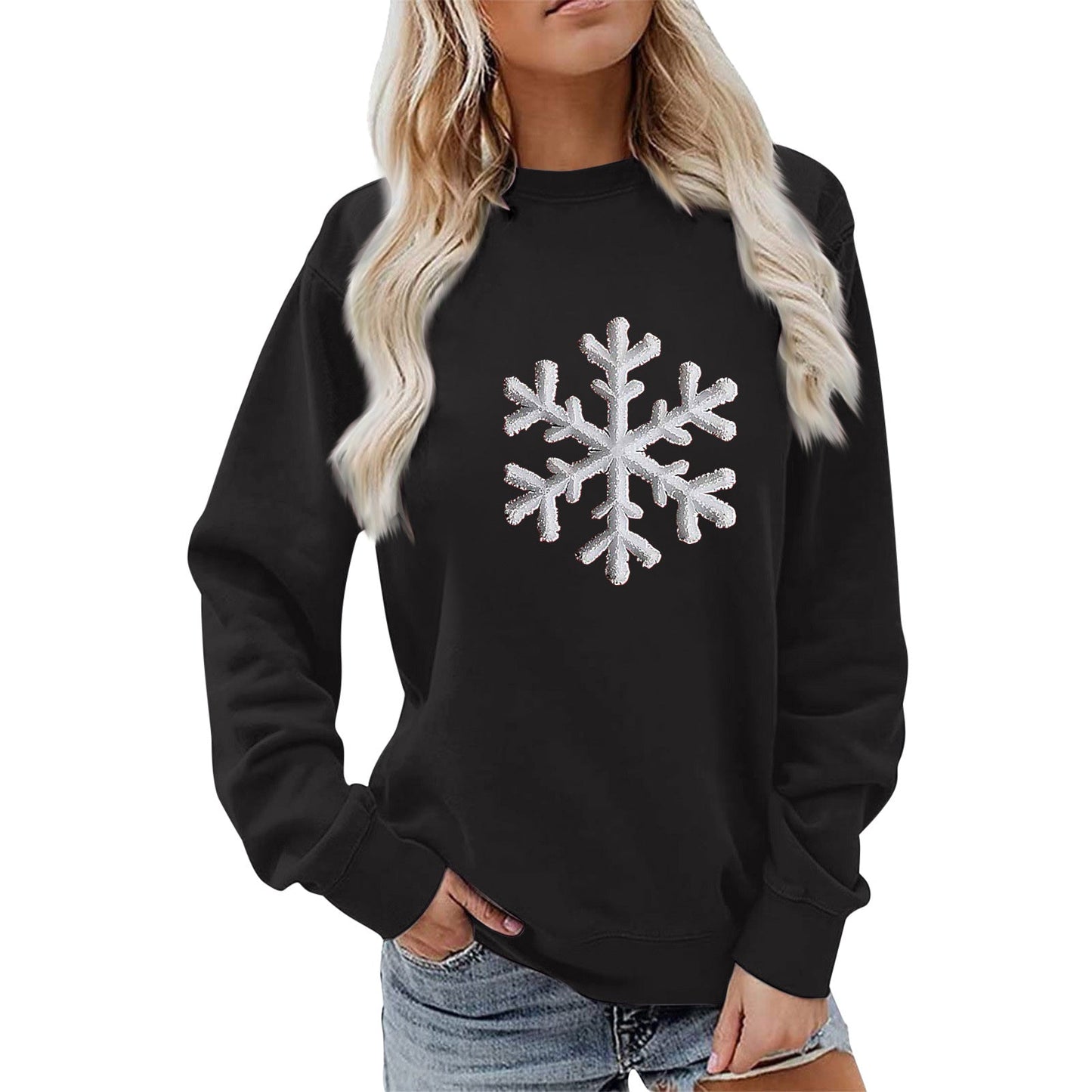 Damen Sweatshirt Schneeflockenmotiv Lässig Grau Eveloria